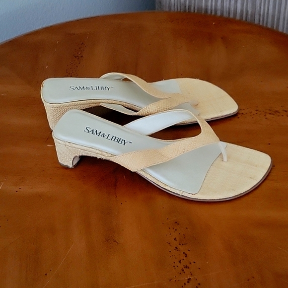SAM&LIBBY RAFFIA STRAW/LEATHER SOLE VINTAGE SANDALS 9M - Picture 8 of 8